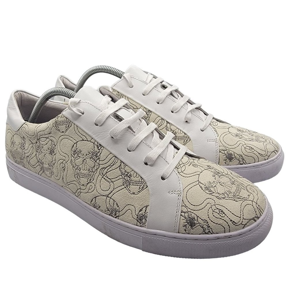 Robert Graham Tempo Mens 11 White Shoes Skulls Low Top Fashion Sneakers RG5509L